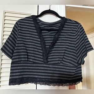 Women’s Black Gray Striped Cropped Top